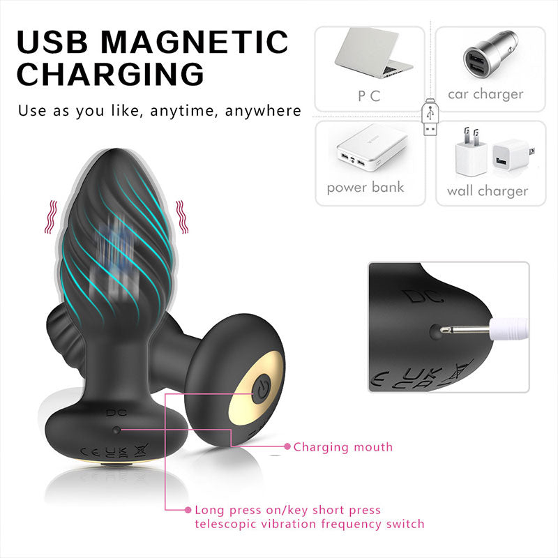WONDEBLISS Twist Anal Plug USB magnetic charging
