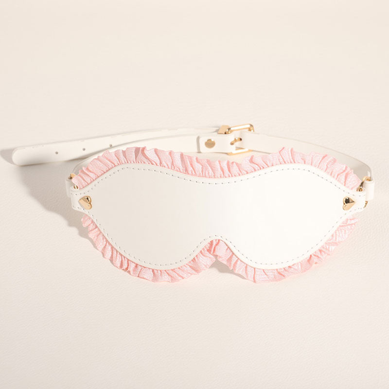 Wondebliss white and pink soft eye mask from 6-piece bondage restraint kit