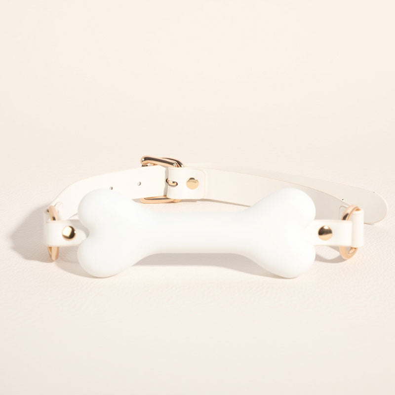 Wondebliss white and pink mouth gag with adjustable strap from 6-piece bondage set